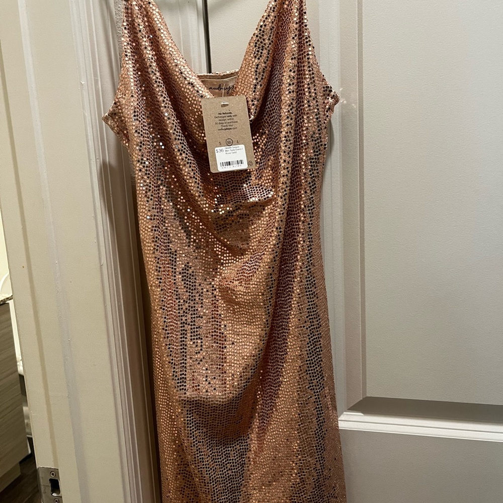 Rose gold glitter cocktail dress